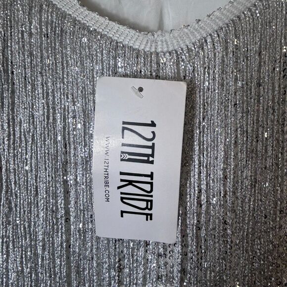 12th Tribe NWT Woman's Disco Fever Silver Fringe Sleeveless Mini Dress Size M - Picture 6 of 15